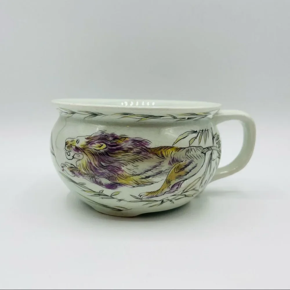 Vintage Ceramic Hand Painted Lion Open Sugar Bowl